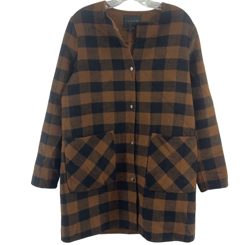 Tahari Brown and Black Plaid Coat